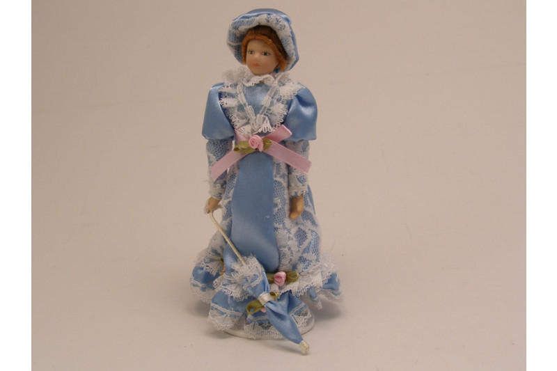 Elegante Puppe mit Kopfschmuck Dame Lady Spitze Puppenstube Miniatur 1:12 