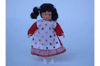 Puppenstubenpuppe "Mädchen modern mit roter Jacke bekleidet"  Miniatur 1:12 
