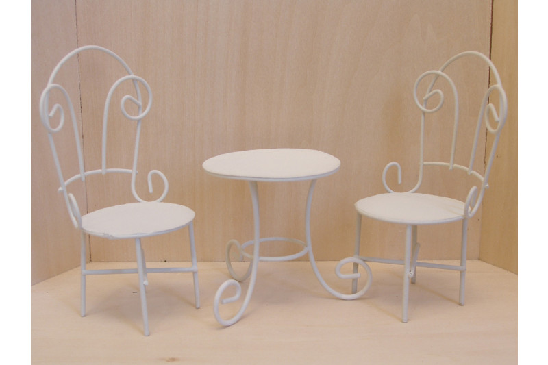 Gartenmöbel Bistro Set Tisch und 4 Stühle Metall Puppenhausmöbel Miniaturen 1:12 