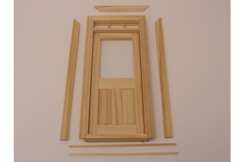 1/12 Holztür Puppenstuben Miniatur Außen Doppelt Türen mit Türverkleidung 